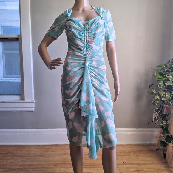 Anthropologie Beguile by Byron Lars Gingko Green Midi Dress Ruching Designer 2 - Picture 3 of 13